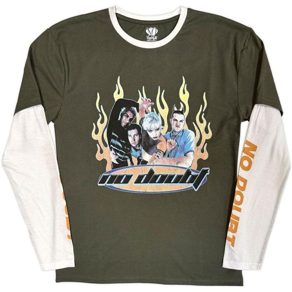 No Doubt Unisex Adult Flames Layered Long-Sleeved T-Shirt / Green/White